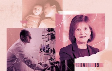 Article cover image showing a mother, Dr. Bode and Dr. Chambers
