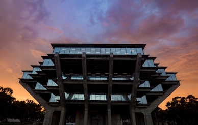 UCSD library in the evening